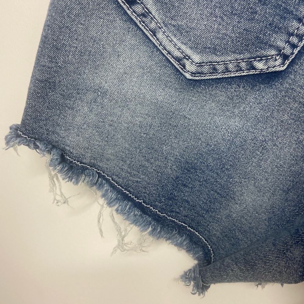 Women's Blue Denim Frayed Hem Shorts - Picture 5 of 5